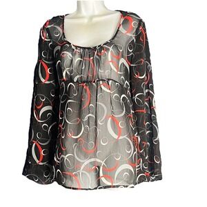 Anxiety Blouse Large Black Red Bell Sleeve Vtg Y2K Whimsigoth Babydoll Party Alt